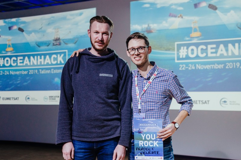 The moment of glory, Aleksei and I posing on a stage right after the final pitch.