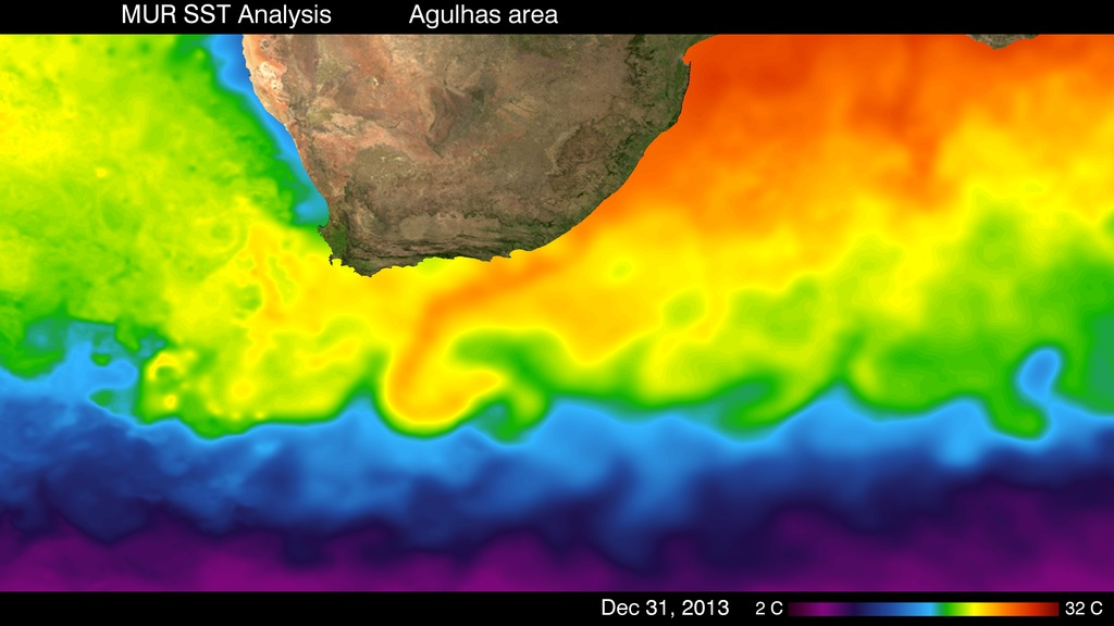 Eddies highlight ocean currents in the Agulhas area